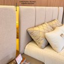 Ver imagem 2 de Cabeceira Estofada em Linho com Espelho Dourado