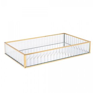 Bandeja de Metal com Espelho Dourada 20cm X 30cm X 4cm - Lyor