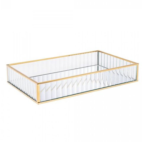Bandeja de Metal com Espelho Dourada 20cm X 30cm X 4cm - Lyor