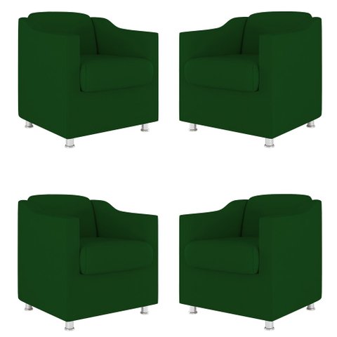 Kit 04 Poltronas Decorativas Sala de Espera Clinica Suede Cor:Verde