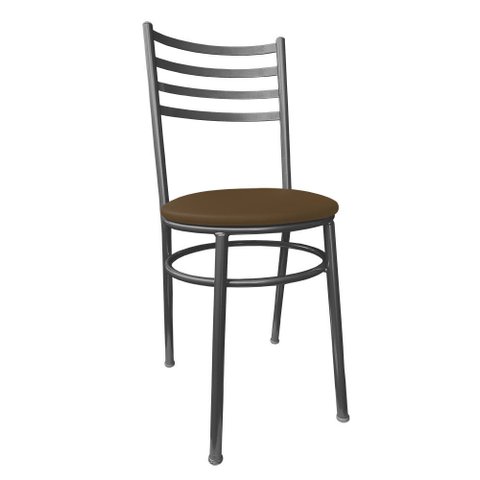 Cadeira de Jantar em Metal para Cozinha Lanchonetes Restaurantes Preta com Estofado Marrom