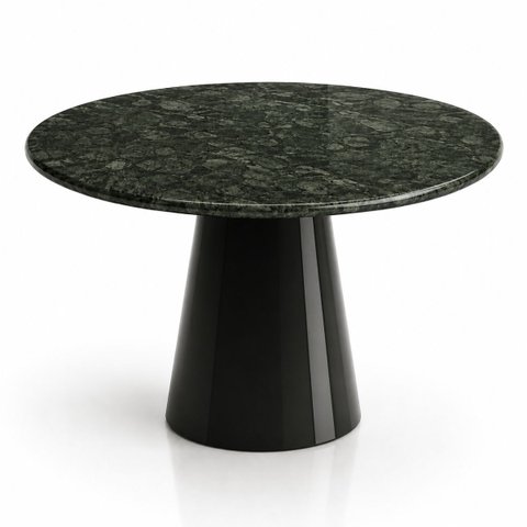 Mesa de Jantar Cone Redondo 110 cm Tampo Mármore Verde Guatemala Base Laca Preta