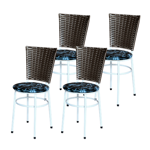 Conjunto 4 Cadeiras Branca para Cozinha Hawai Café com Assento Estampado:floral Preto
