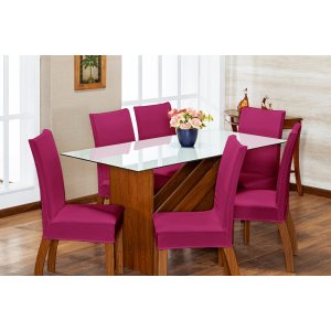 Kit Capa de Cadeira 4 Peças Sala de Jantar Protege o Estofado Renova o Visual Malha Gel Pink