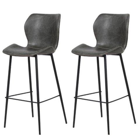 Kit 2 Banquetas Altas Itajaí Rivatti Madeira Revestida em Poliuretano (Pu) Cinza Chumbo Base Metal