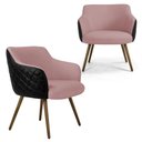Ver imagem 1 de Kit 2 Poltronas Decorativas Algodão Rosa Sintético Preto Matelassê Pé Palito Alya- Larbelle
