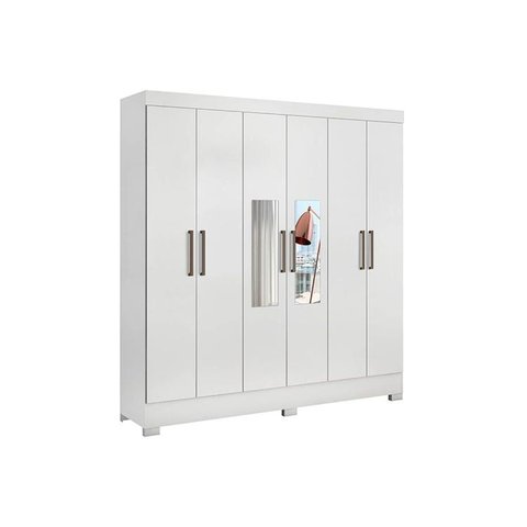 Guarda Roupa Casal 6 Portas e 3 Gavetas c/ Espelho Prático Branco - Demóbile