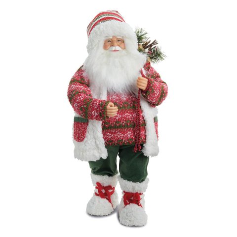 Papai Noel Decorativo C/ Saco de Folhas e Botas Brancas 65cm