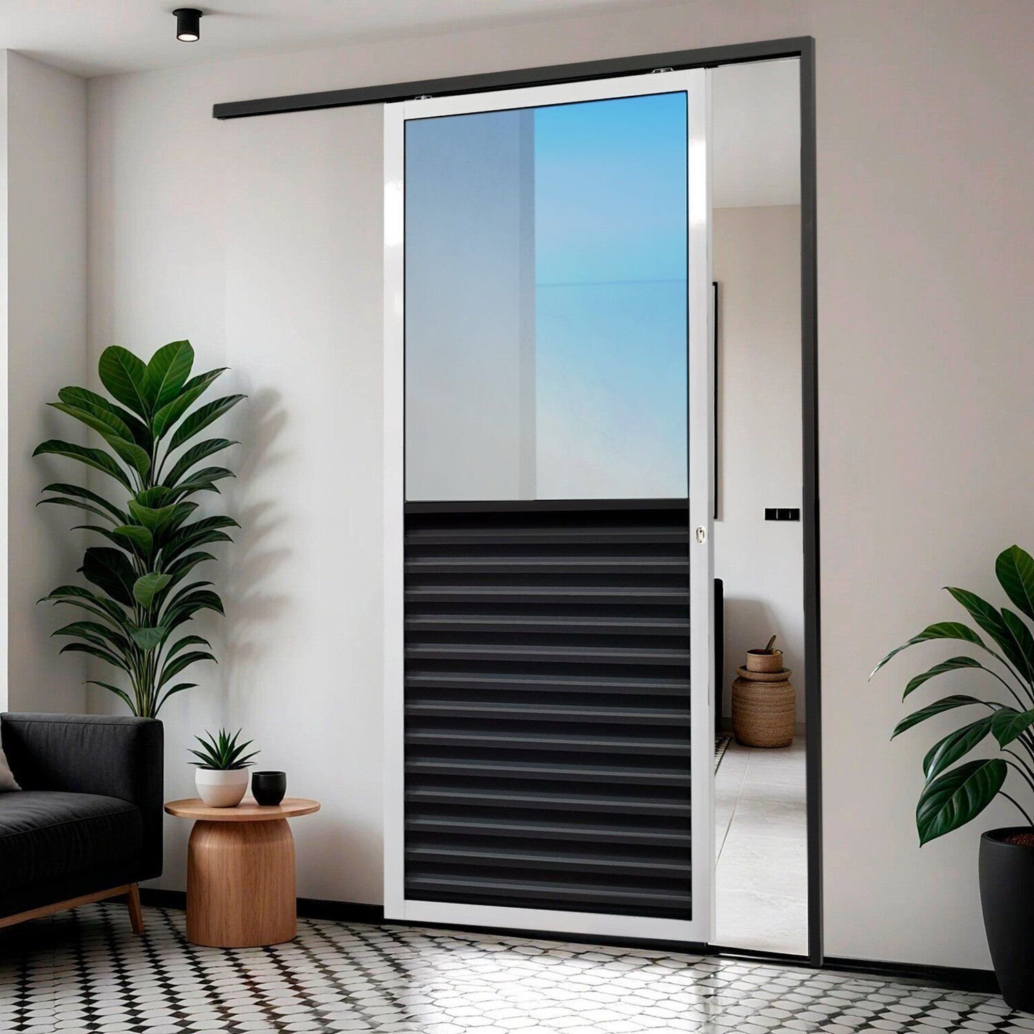 282ロング　トラッカーウォレット LINEA VASCA Liscio Porta de Correr Suspensa 210x90cm Meia Veneziana Meia Vidro Esq L