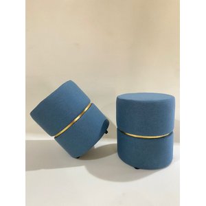 Kit 2 Puff com Cinta Dourada Meio:azul