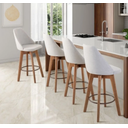 Ver imagem 5 de Kit 02 Banquetas Alta Maya Giratória Com Encosto Linho Bege Claro e Almofada Suede Branco - Gat