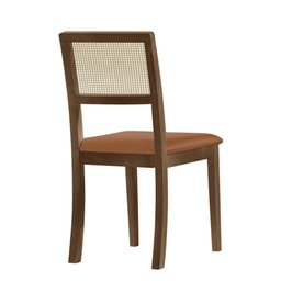 Cadeira de Jantar Madeira Maciça Imbuia Encosto Telinha Palha Estofada Couro Pu Caramelo Rubi - 3