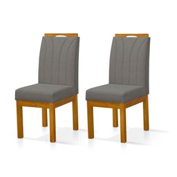 Conjunto 2 Cadeira Blend para Sala de Jantar Linho Cinza Escuro Pés Madeira Maciça Redenobre - 1