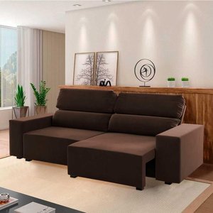 Sofá 3 Lugares Retrátil Encosto Reclinável Veludo 5 Posições Marrom