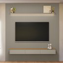 Ver imagem 1 de Painel para Tv até 85 Polegadas 3 Portas 1 Prateleira Ripado Tauri/gris Fosco 810010304 - Linea Bras