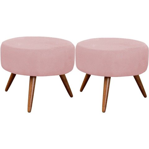 Kit 02 Puffs Redondo Suede Rosê Pés Palito