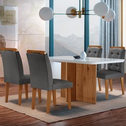 Sala de Jantar Mesa Olímpia 120CM MDF Vidro Canto Copo com 4 Cadeiras Carol Moderna - 1