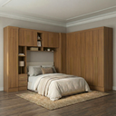 Ver imagem 1 de Guarda Roupa Casal Modulado 4 Peças 12 Portas 5 Gavetas com Cabeceira 100% MDF Smart Cinamomo Marrom