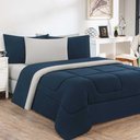 Ver imagem 1 de Kit Edredom + Jogo de Lençol 100% Algodão Gran Moratta 7 Peças King Azul Marinho-palha