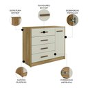 Ver imagem 3 de Cômoda Quarto 90cm 4 Gavetas 1 Porta Belluno Nature/Off Z49 - Mpozenato