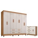 Ver imagem 1 de Guarda Roupa Casal Porto com Cômoda Lite 4 Gavetas 2 Portas Nature Off White – Móveis Leão