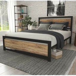 Cama Casal Robusta Ferro Tamanho Queen158cmx188cm Cor Preto Mdf Claro Estilo Industrial Ca-02 - 1