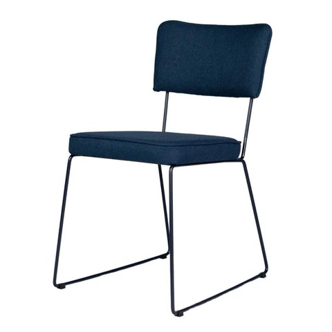Cadeira de Jantar Minimalista Roma Tecido Linho Azul Marinho Base Aço Azul - Ooca Móveis