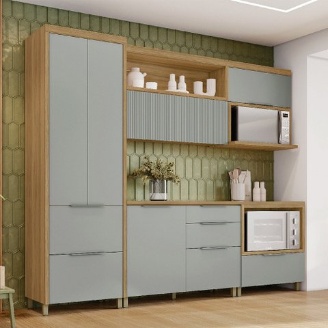 Cozinha Modulada 5 Peças 5 Portas 6 Gavetas Ripado Marquesa 100 Mdf