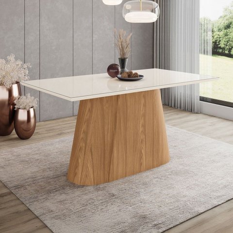 Mesa de Madeira Olívia 160 Cm com Vidro Nature/off White - Henn