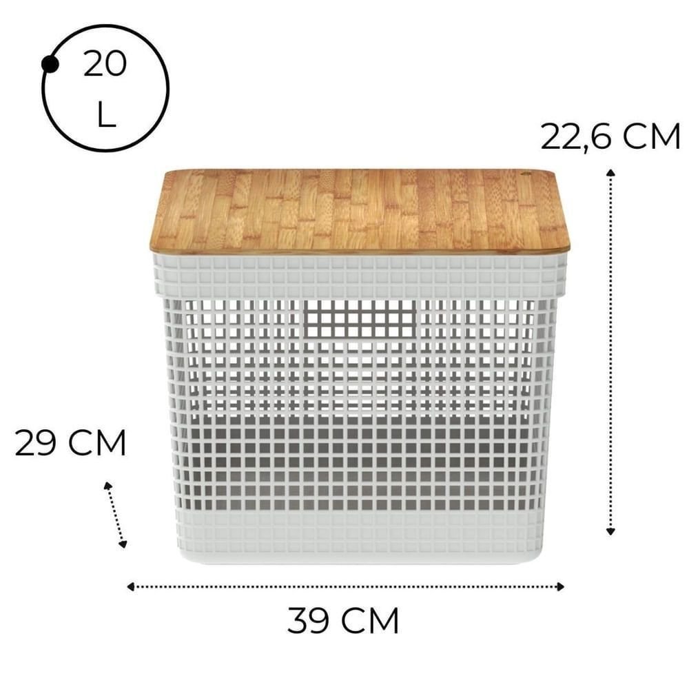 Cesto Organizador Grid com Tampa de Bambu 20 Litros - Branco Oceano - 2