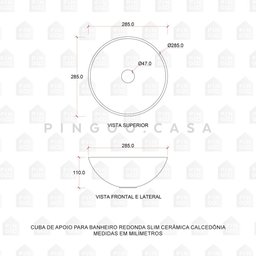Cuba De Apoio Para Banheiro Redonda Slim Louça Cerâmica 28,5 cm Calcedônia Pingoo.casa - - 5
