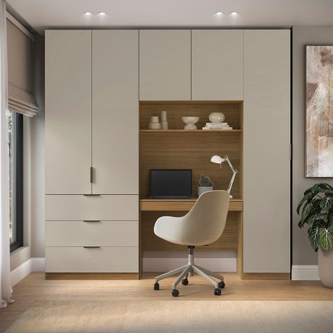 Guarda Roupa Modular 5 Portas com Mesa Altezza Clean Belmax:Freijó/Off White