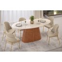 Ver imagem 5 de Mesa de Sala Jantar Ryze C/ Tampo Madeirado C/ Vidro Oval 218x108cm Cedro/off White - Dj Móveis