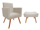 Ver imagem 1 de Kit Poltrona Decorativa Bia + Puff Retangular Suede Bege Pés Madeira Mz Decor