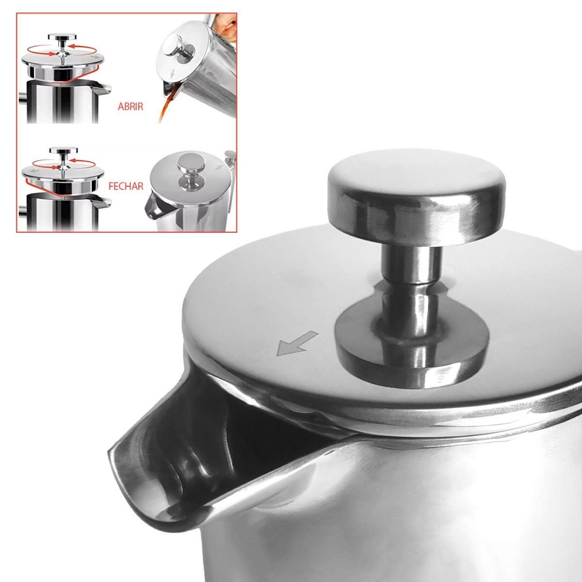 Cafeteira Prensa Francesa Bule 350ml e Açucareiro Inox - 7