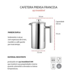 Cafeteira Prensa Francesa Bule 350ml e Açucareiro Inox - 4