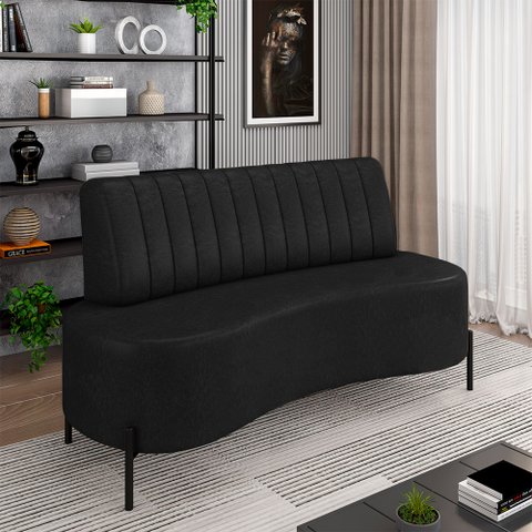 Sofá Living Decorativo 2 Lugares 1,35m Katara Pu Manchado Preto G33 - Gran Belo