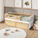 Ver imagem 1 de Cama Solteiro Infantil com 2 Gavetões e Grade Madeira Maciça Lumi Branco/Carvalho