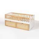 Ver imagem 2 de Cama Solteiro Infantil com 2 Gavetões e Grade Madeira Maciça Lumi Branco/Carvalho