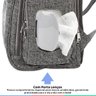 Mochila Paternidade Maternidade com Compartimento Térmico Trocador e Porta Lenços Cinza Kababy - 4