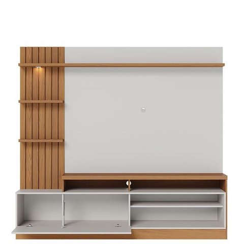 Estante Home Theater Maceió com Pés com Mesa de Centro Jeri Freijó Off White e Aparador Riviera