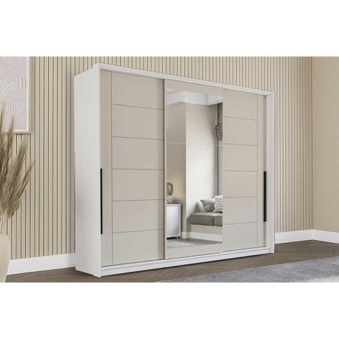 Guarda Roupas 3 Portas de Correr de (1 C/ Espelho) e 4 Gavetas Lisboa Branco/creme - Politorno