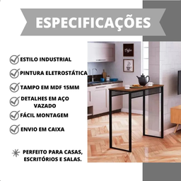 Mesa Bancada Gourmet Estilo Industrial Alta Aparador Vintage - 4