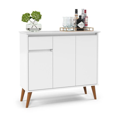 Balcão Buffet Veneza 3 Portas 1 Gaveta Pés Madeira Maciça 93cm Ej Móveis