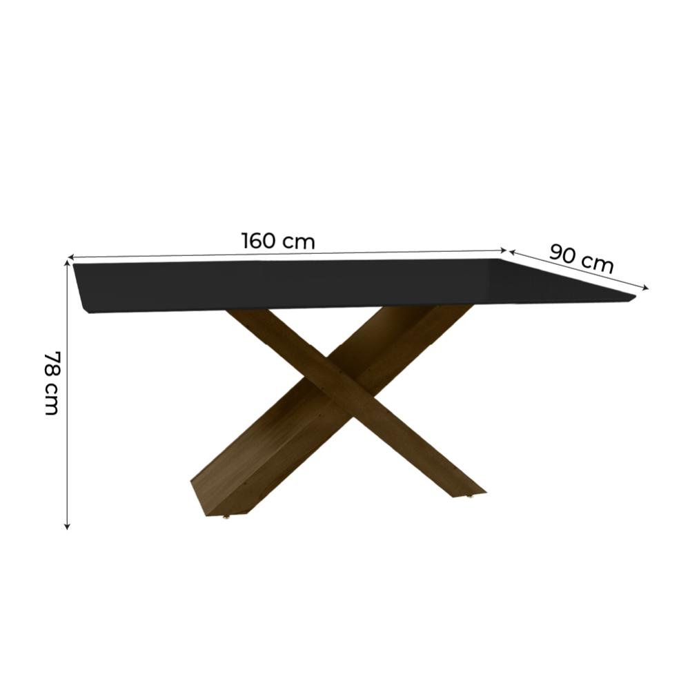 Conjunto de Mesa Sala de Jantar Dubai 1,60m com 6 Cadeiras Preto