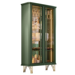 Cristaleira 2 Portas de Vidro Pé em Aço Dourado Lucie Verde Pistache H01 - D'rossi Drossi
