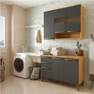 Lavanderia Compacta Modulada 2 Peças com Tampo e Vidro Reflecta 100% Mdf Itália Espresso Móveis