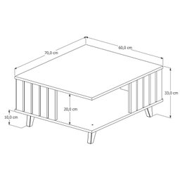 Mesa de Centro Ripada Pés em Madeira Maciça Açaí 33x70x60 Cm - 4