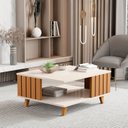 Ver imagem 2 de Mesa de Centro Ripada Pés em Madeira Maciça Açaí 33x70x60 Cm