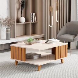 Mesa de Centro Ripada Pés em Madeira Maciça Açaí 33x70x60 Cm - 2